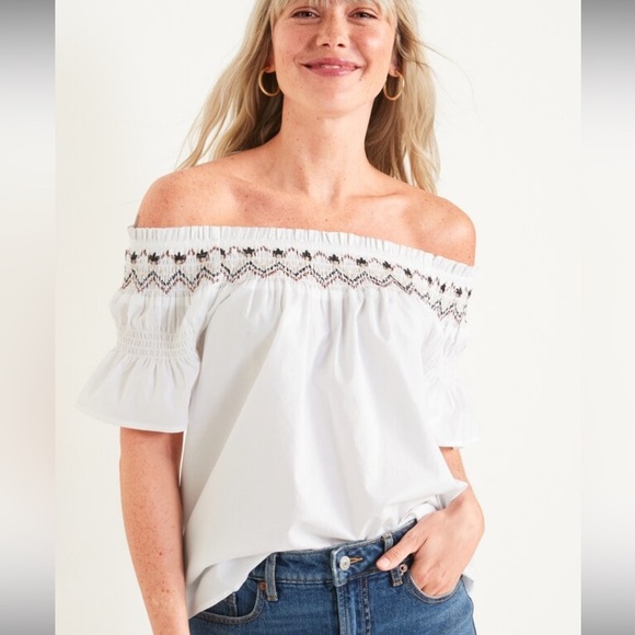 Old Navy Tops - Old Navy White Smocked Ruffled Blouse NWT Large off the shoulder boho bohemian